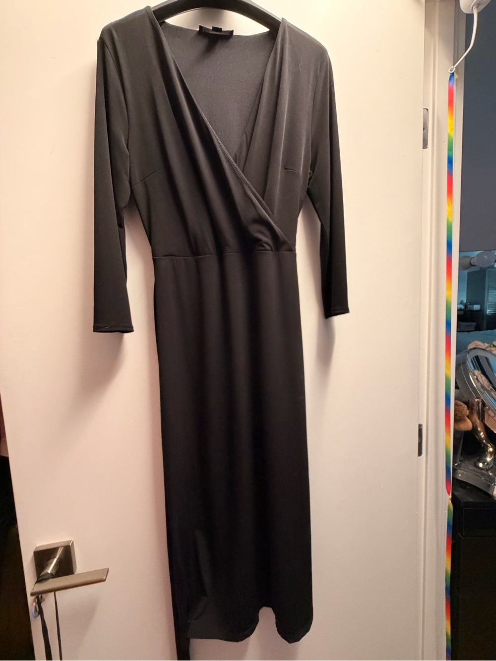 INC International Concepts Black Wrap-Front Midi Dress